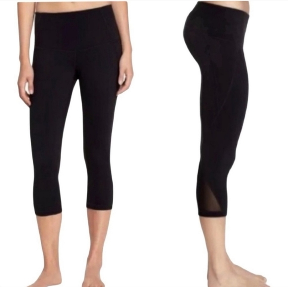 Zella Black Hatha Crop Mesh Workout Athletic Leggings XL - Picture 2 of 5